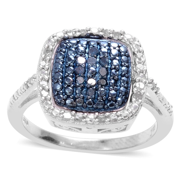 Sterling Silver Blue Diamond Ring
